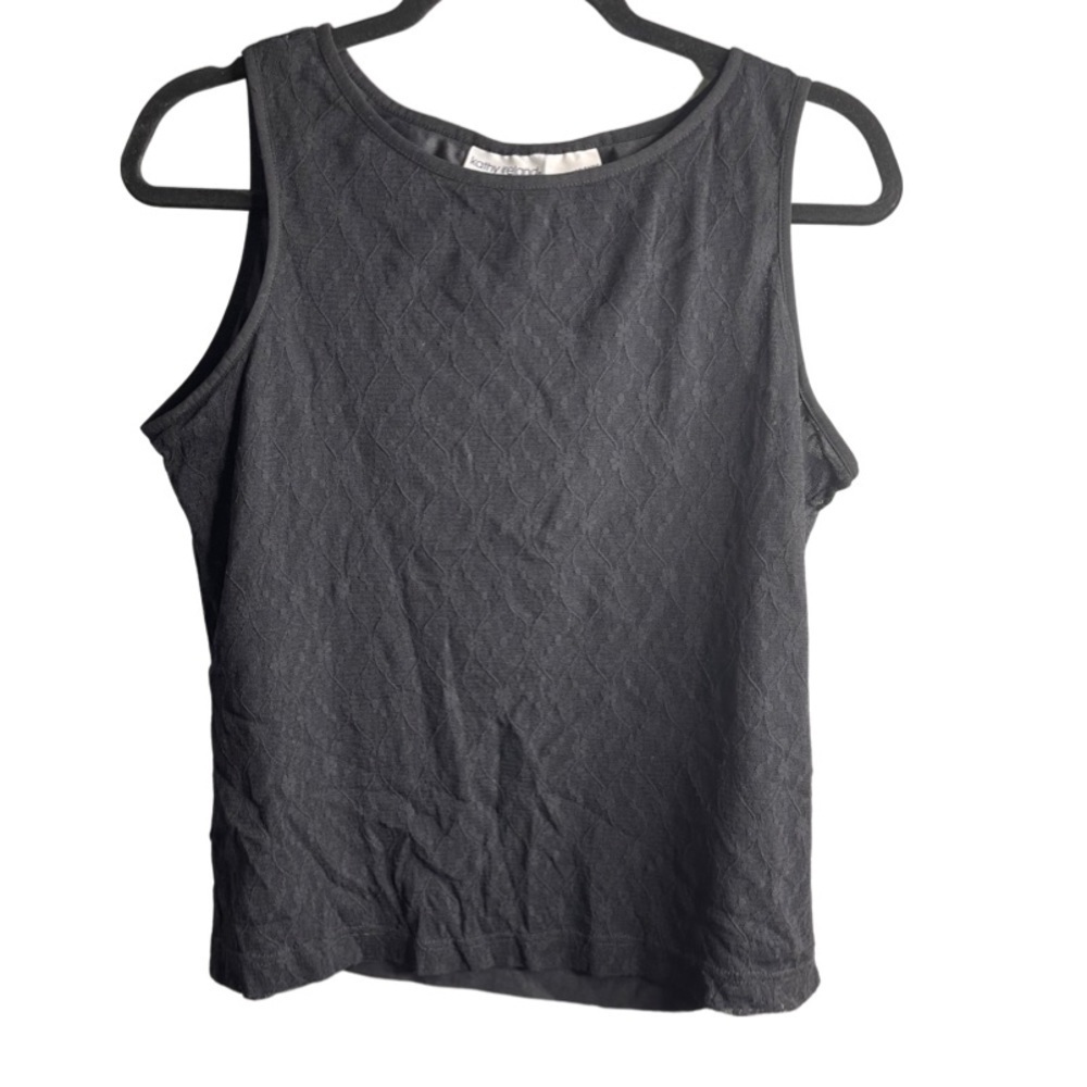 Kathy Ireland basic black fully lined tank top with lace floral design. Size LRG